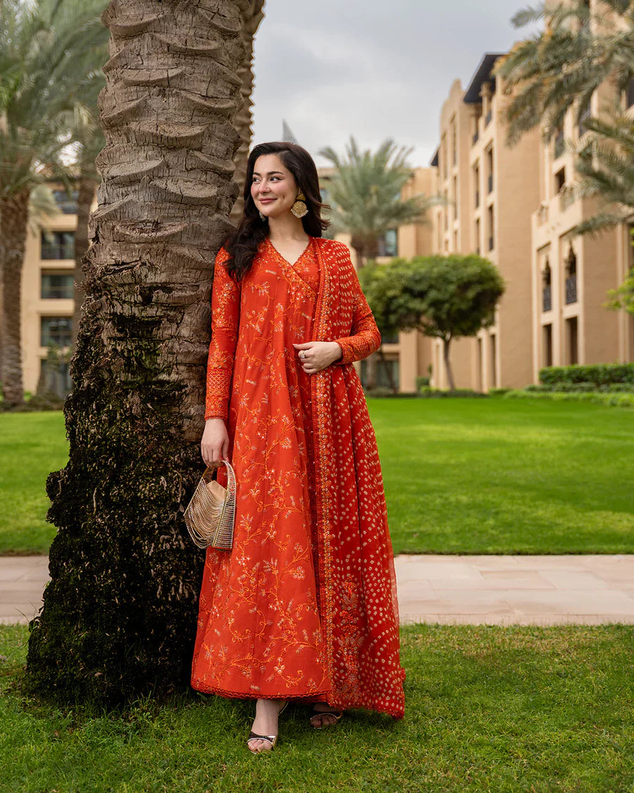 03-Piece Embroidered Lawn Frock | Ready To Wear