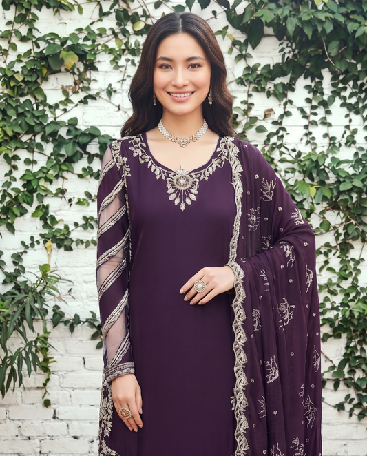 03-Piece Cotton Suit With Embroidery - Ready To Wear
