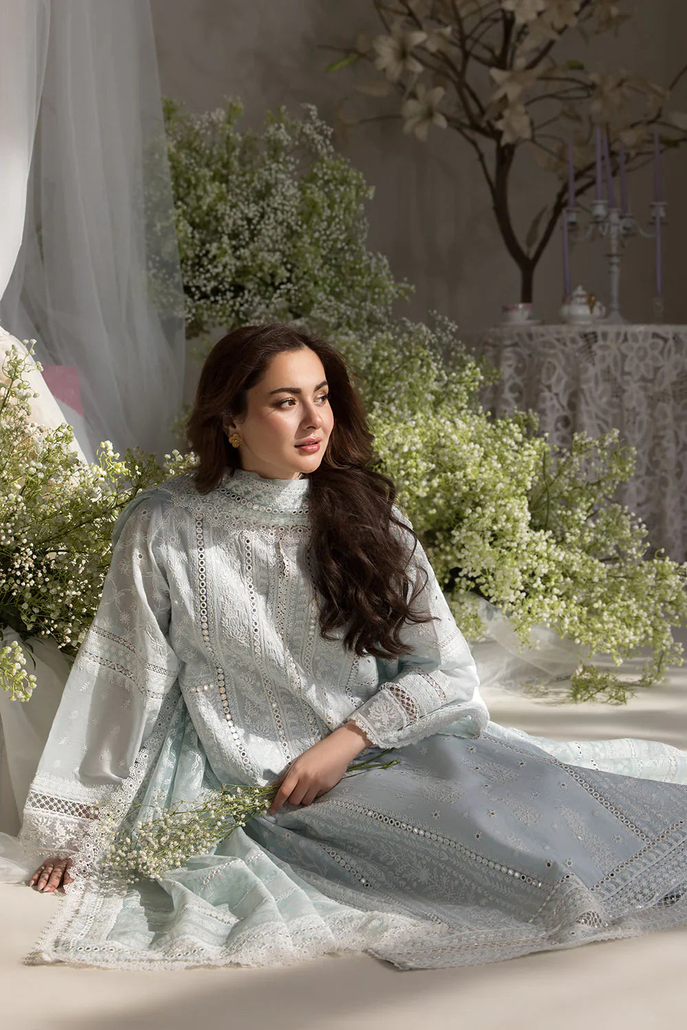 03-Piece Embroidered Lawn With Organza Dupatta - Ready To Wear