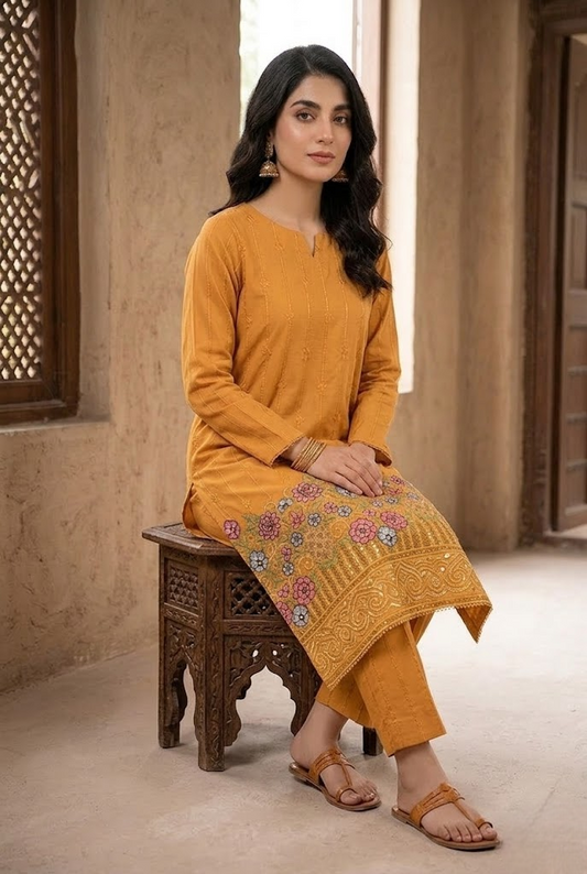 02-Piece Front Back Embroidered Dress Ready To Wear