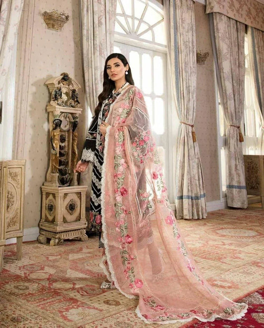 03-Piece Heavy Embroidered Crimson Lawn - Ready To Wear