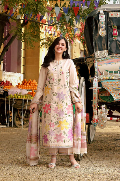 03-Piece Cotton Suit With Embroidery - Ready To Wear