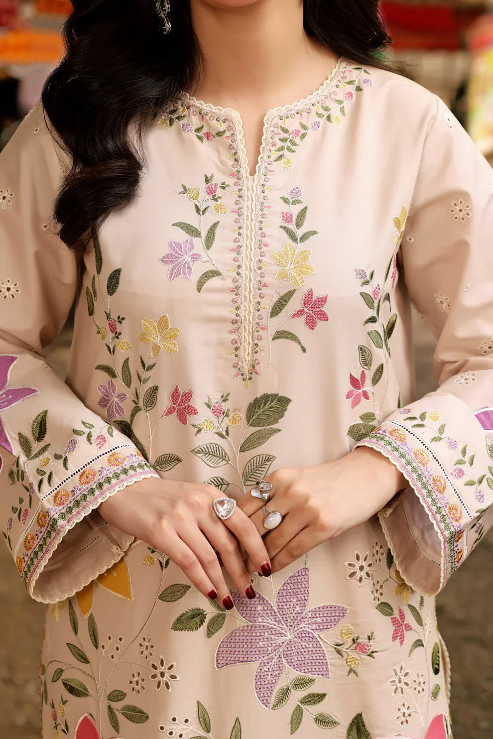 03-Piece Cotton Suit With Embroidery - Ready To Wear