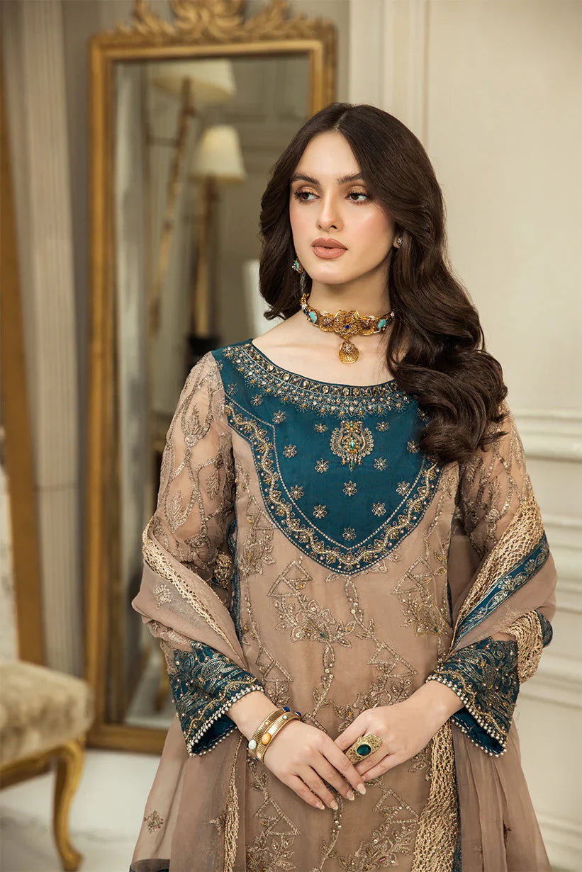 03-Piece Embroidered Chiffon Dress - Ready To Wear