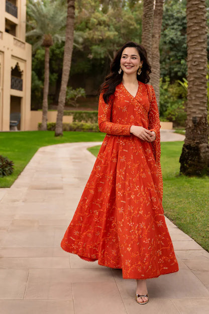 03-Piece Embroidered Lawn Frock | Ready To Wear