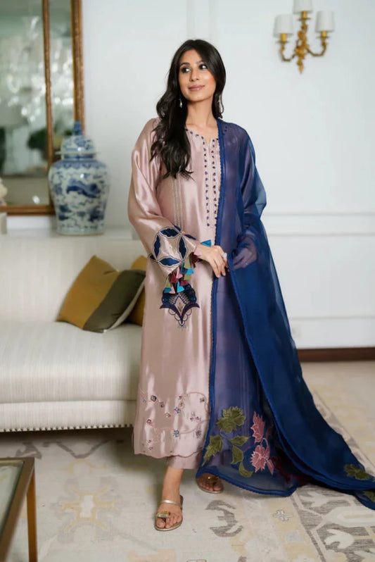 03-Piece Shamoz Silk With Embroidery - Ready To Wear
