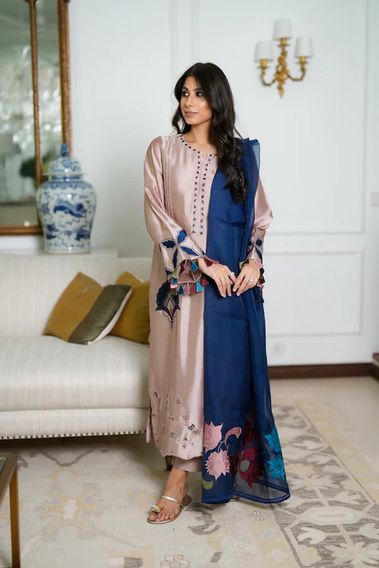 03-Piece Shamoz Silk With Embroidery - Ready To Wear