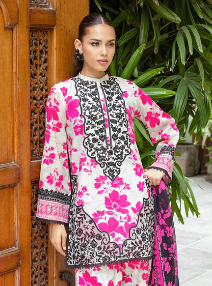 03-Piece Embroidered Printed Lawn With Chiffon Dupatta - Ready To Wear