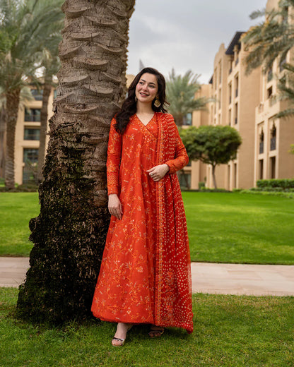 03-Piece Embroidered Lawn Frock | Ready To Wear
