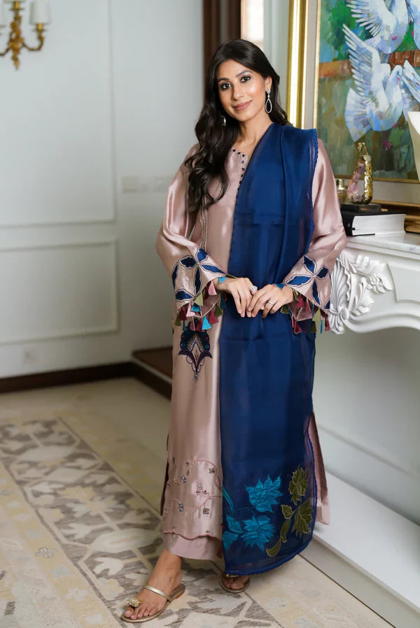 03-Piece Shamoz Silk With Embroidery - Ready To Wear