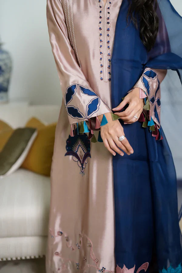 03-Piece Shamoz Silk With Embroidery - Ready To Wear