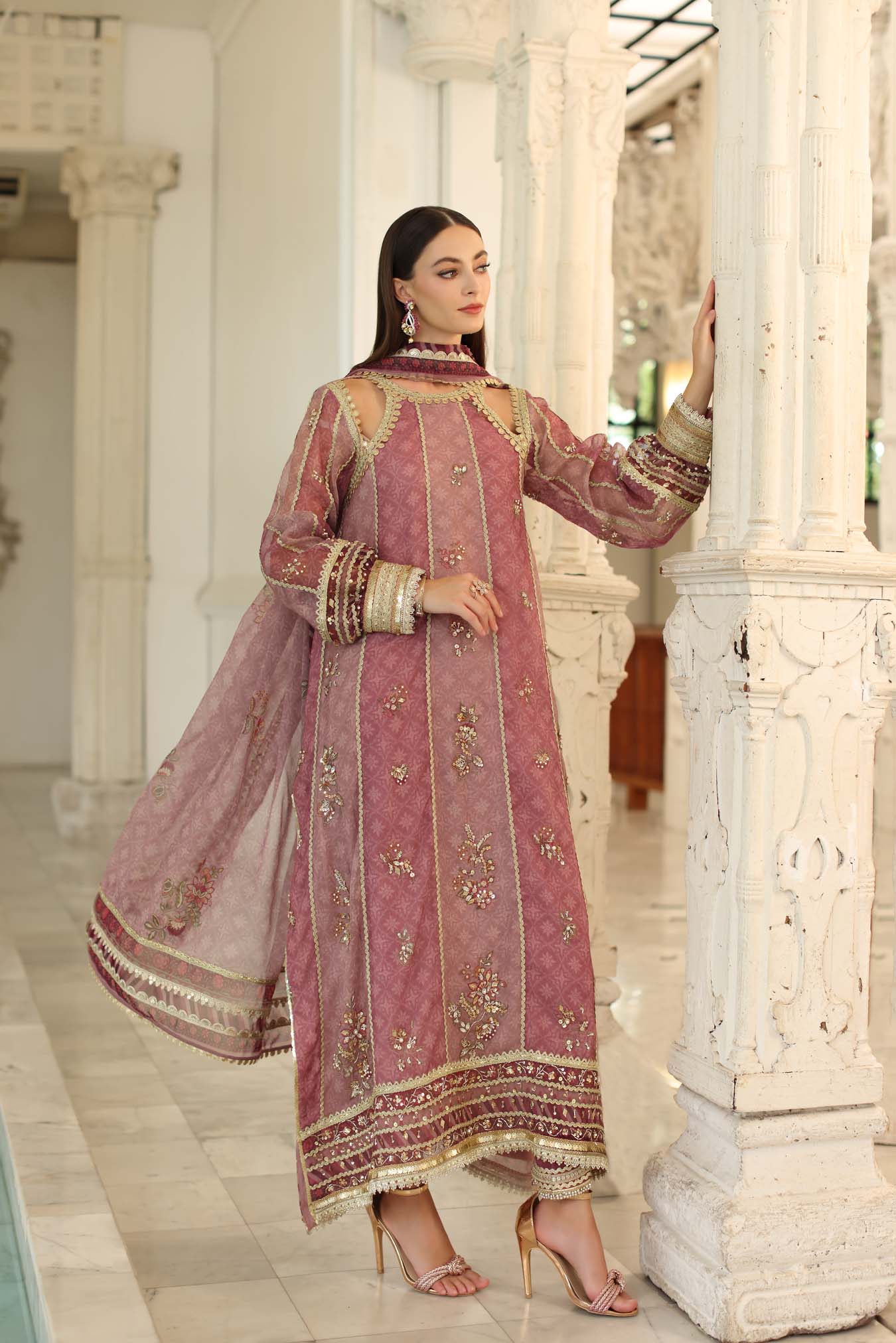 03-Piece Printed Khaddi Net With Embroidery | Ready To Wear