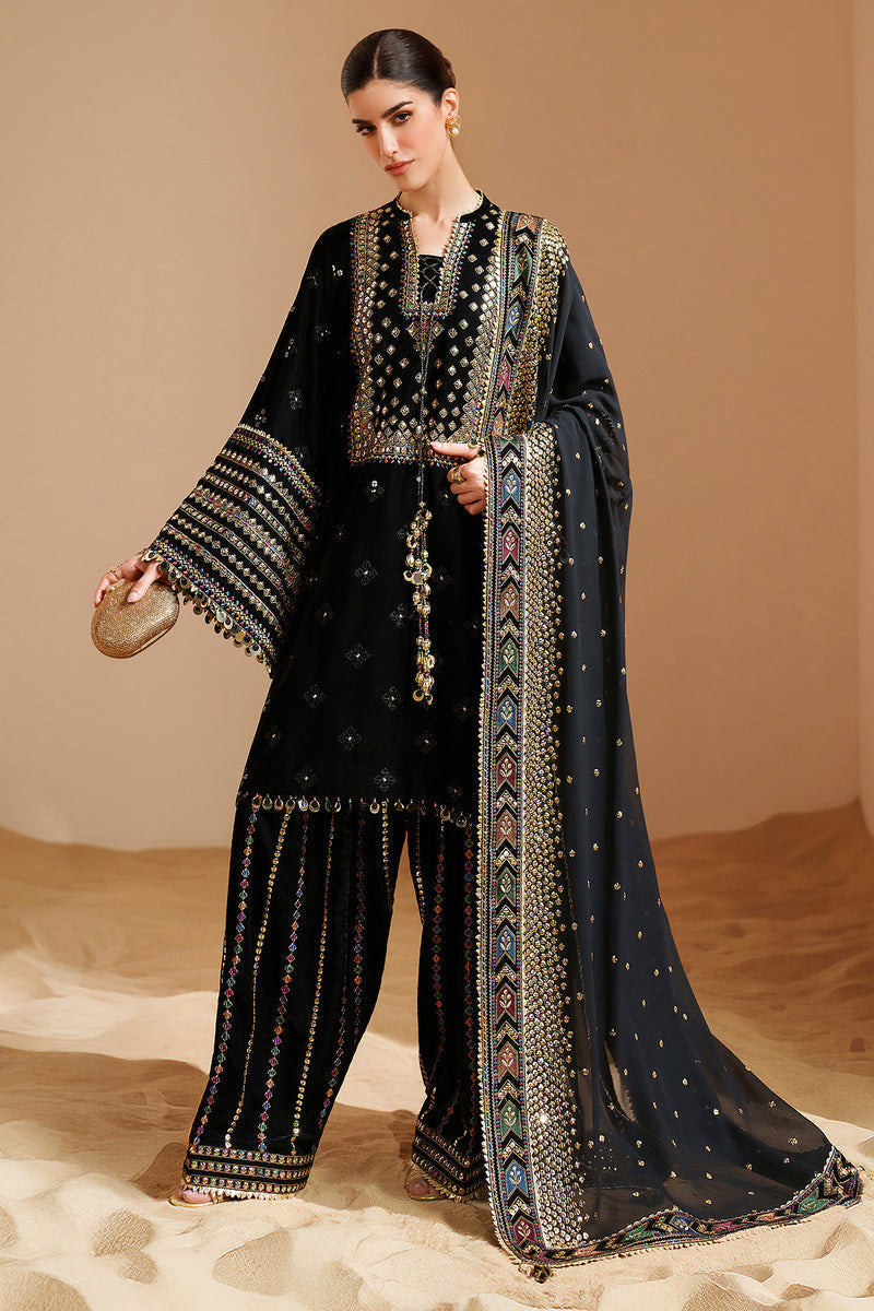 03-Piece Embroidered Velvet Formal Suit Ready To Wear