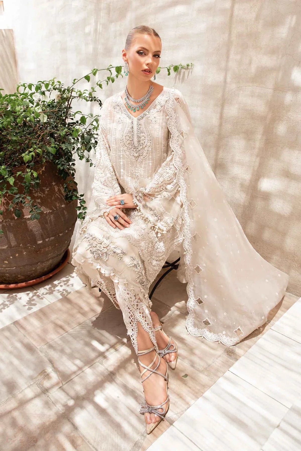 03-Piece Net Suit With Embroidery - Ready To Wear