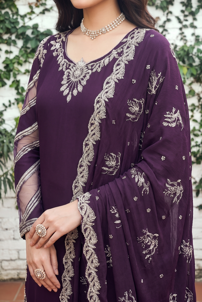 03-Piece Cotton Suit With Embroidery - Ready To Wear