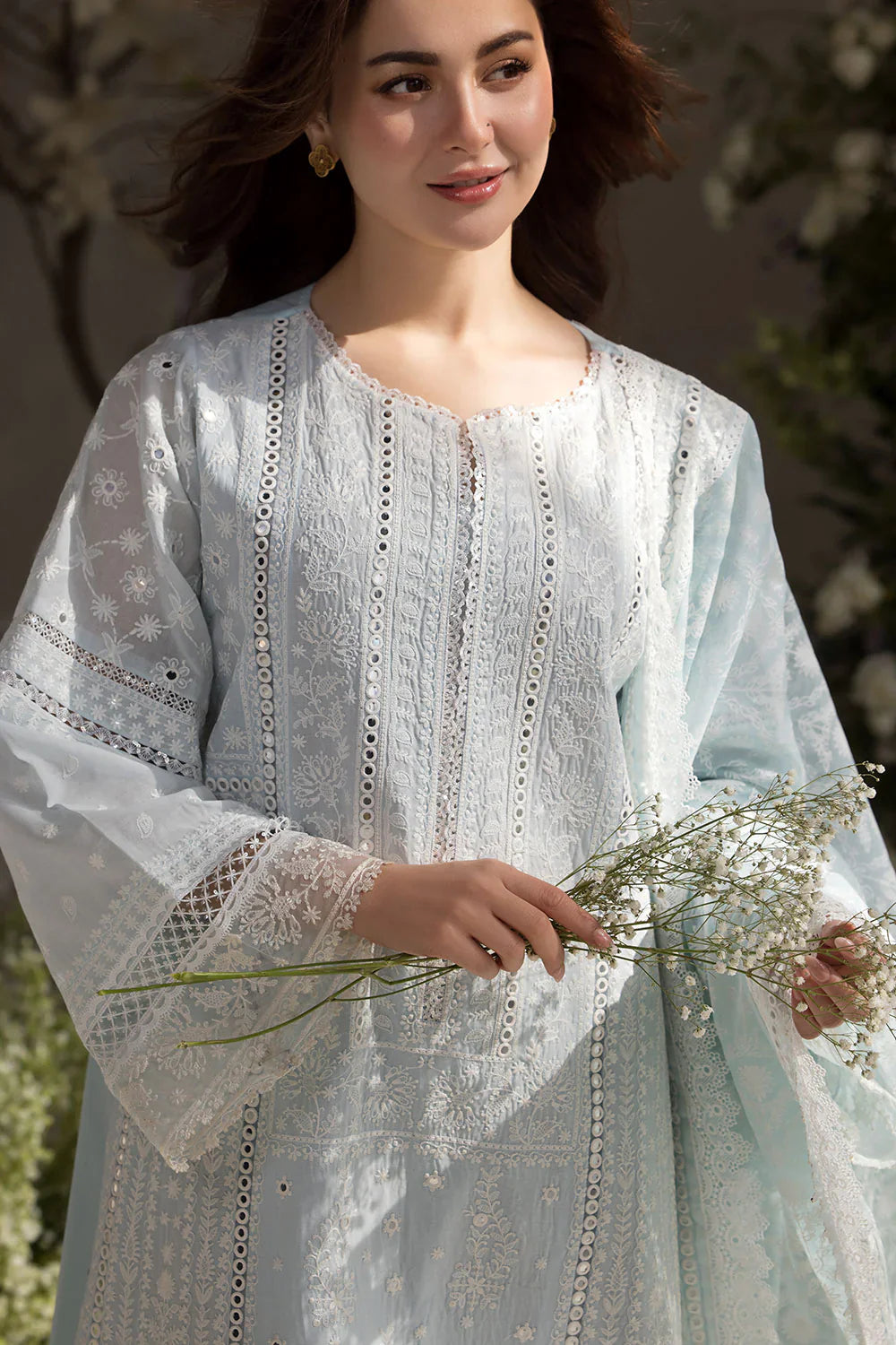 03-Piece Embroidered Lawn With Organza Dupatta - Ready To Wear