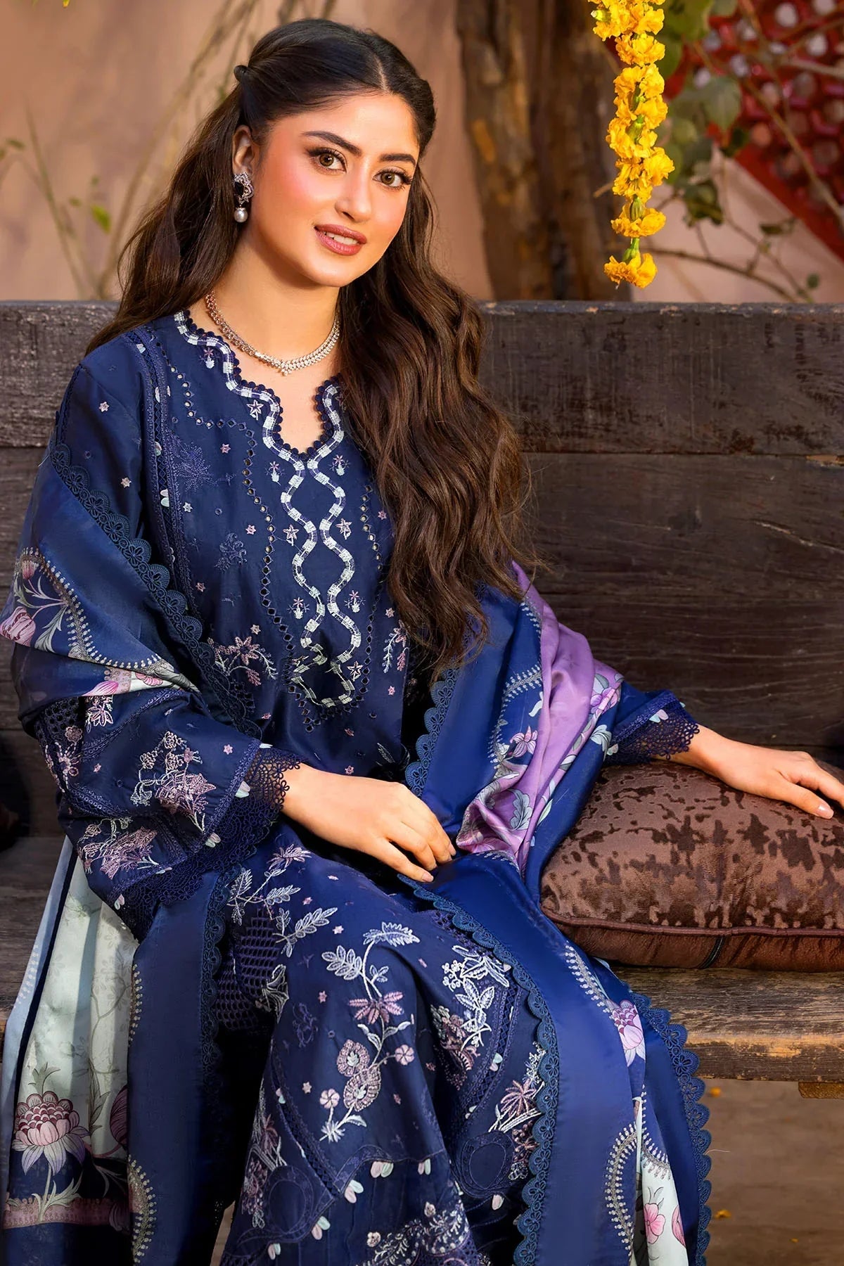 Midnight Blue - 3 Piece Embroidered Lawn Suit | Ready To Wear