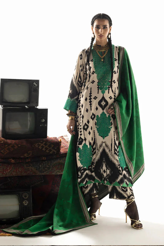 03-Piece Embroidered Print Lawn With Embroidered Chiffon Dupatta - Ready To Wear