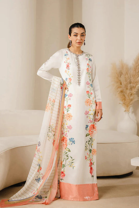 Ivory Botanical Elegance - 3 Piece Printed Suit | Ready To Wear