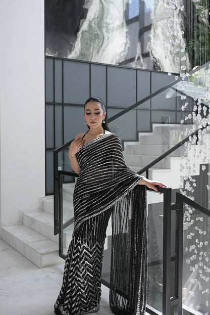 03-Piece Chiffon Saree With Embroidery | Ready To Wear
