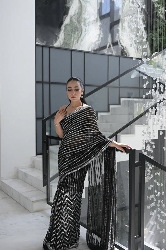 03-Piece Chiffon Saree With Embroidery | Ready To Wear