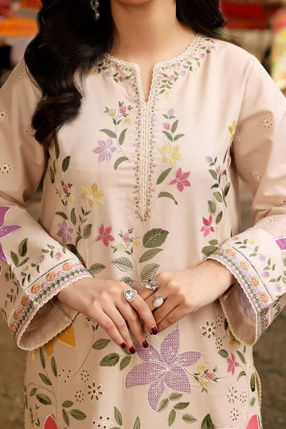03-Piece Embroidered Lawn Suit With Silk Dupatta | Ready To Wear