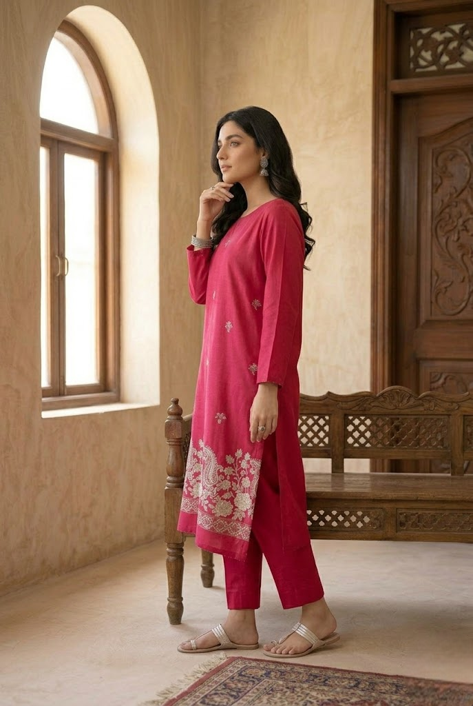 02-Piece Front Back Embroidered Dress Ready To Wear