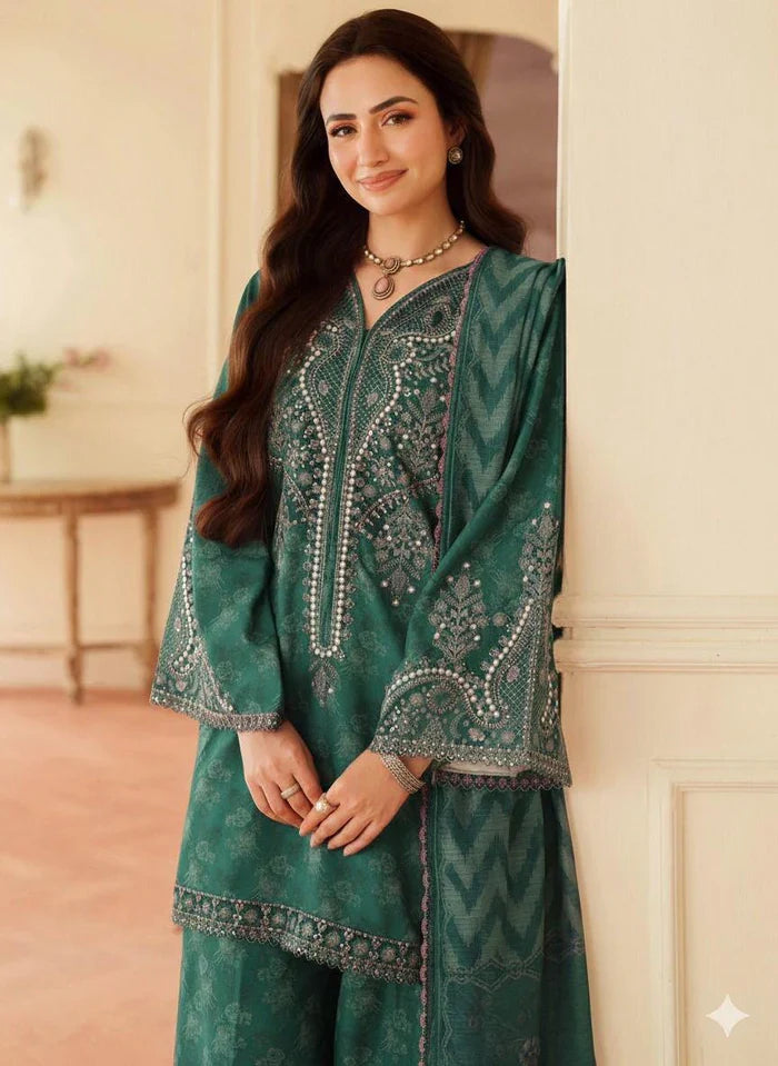 03-Piece Lawn Suit With Embroidery - Ready To Wear
