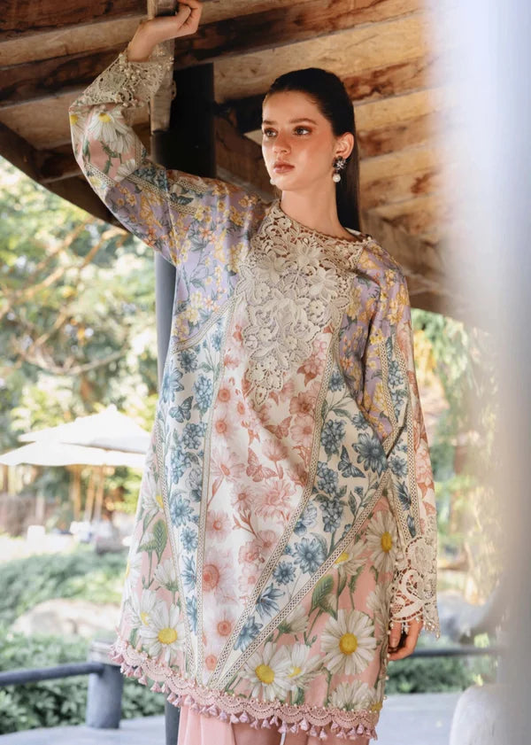 03-Piece Embroidered Printed Lawn With Chiffon Dupatta - Ready To Wear