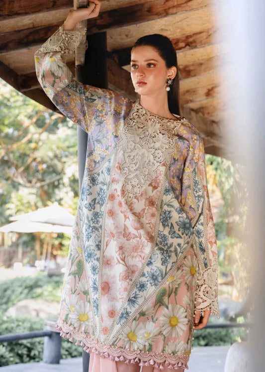 03-Piece Embroidered Printed Lawn With Chiffon Dupatta - Ready To Wear