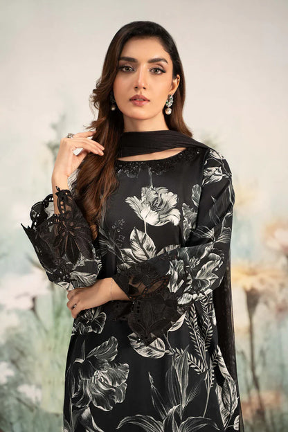 03-Piece Embroidered Print Lawn With Chiffon Dupatta - Ready To Wear