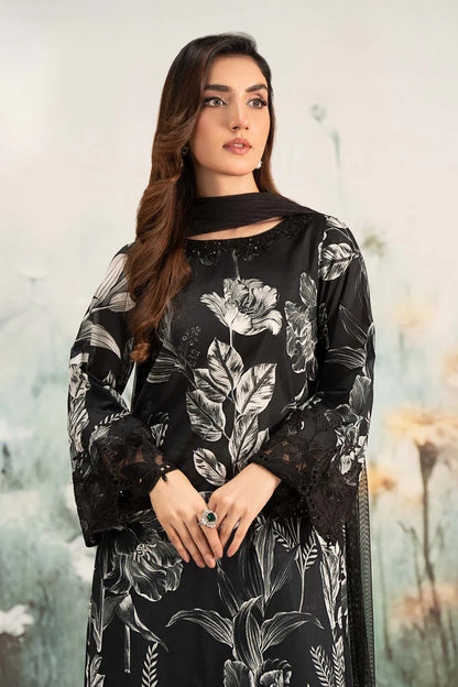 03-Piece Embroidered Print Lawn With Chiffon Dupatta - Ready To Wear